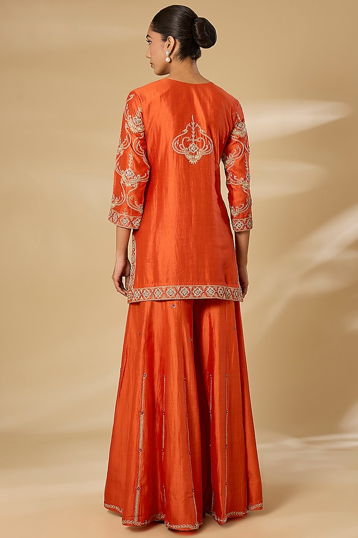 Orange Spun Silk Wedding Sharara Set by SURBHI SHAH at Pernia's Pop Up Shop