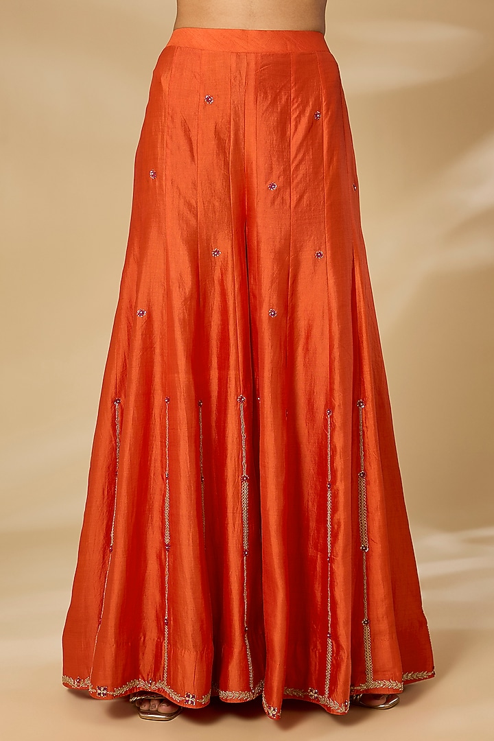Orange Spun Silk Wedding Sharara Set by SURBHI SHAH at Pernia's Pop Up Shop