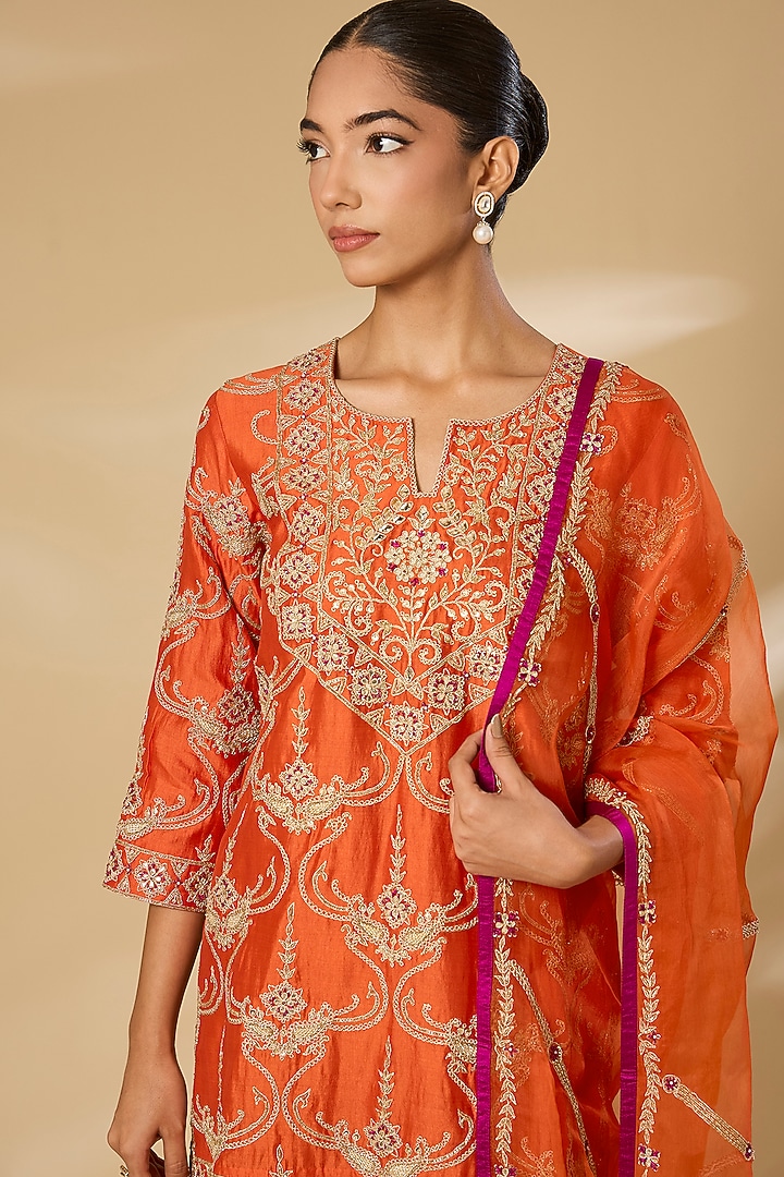 Orange Spun Silk Wedding Sharara Set by SURBHI SHAH at Pernia's Pop Up Shop