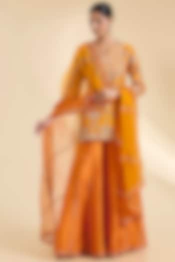 Mango Yellow Spun Silk Gota Work Wedding Sharara Set by SURBHI SHAH at Pernia's Pop Up Shop