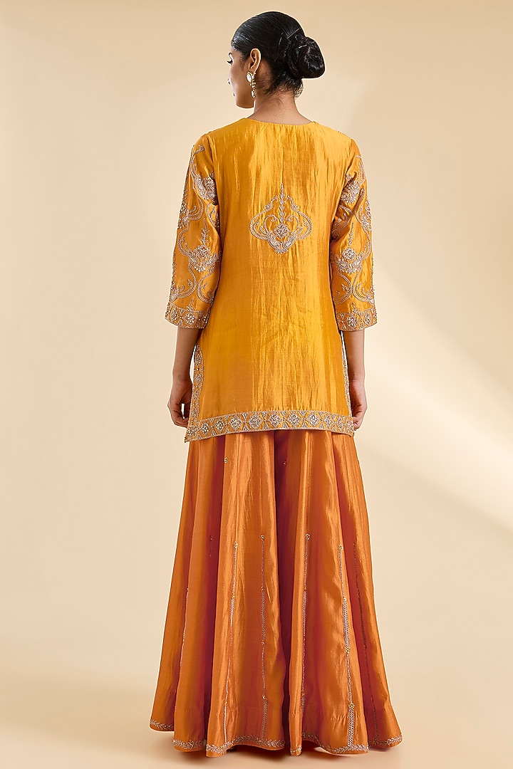Mango Yellow Spun Silk Gota Work Wedding Sharara Set by SURBHI SHAH at Pernia's Pop Up Shop