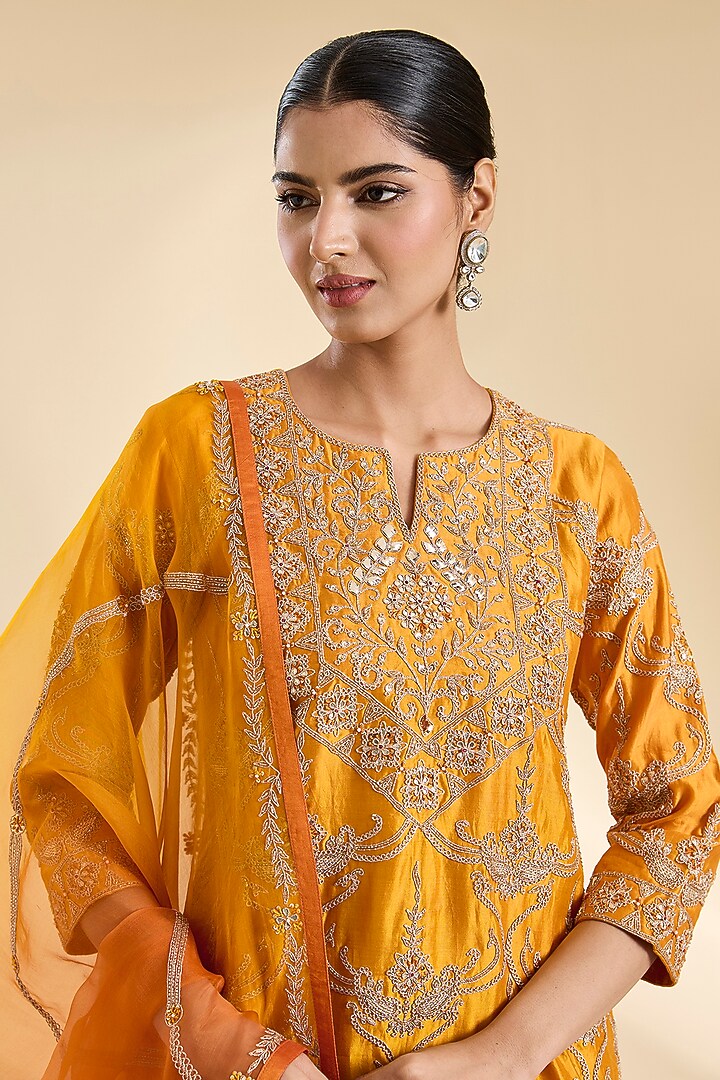 Mango Yellow Spun Silk Gota Work Wedding Sharara Set by SURBHI SHAH at Pernia's Pop Up Shop