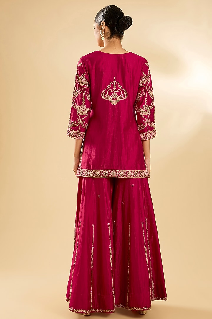 Maroon Spun Silk Gota Work Wedding Sharara Set by SURBHI SHAH at Pernia's Pop Up Shop