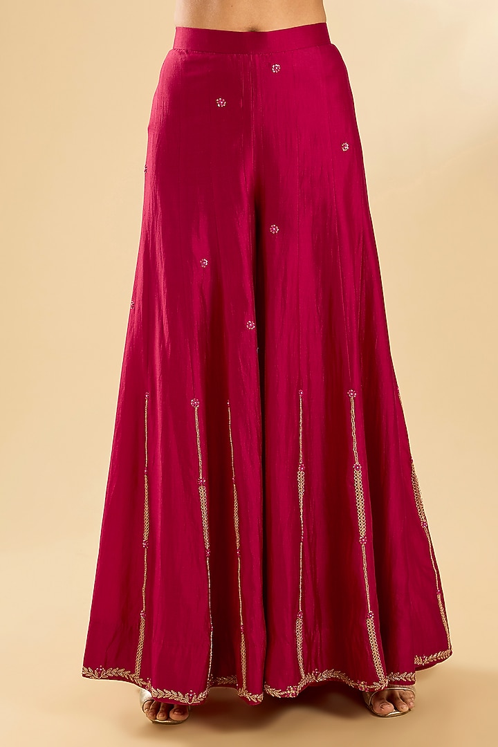Maroon Spun Silk Gota Work Wedding Sharara Set by SURBHI SHAH at Pernia's Pop Up Shop