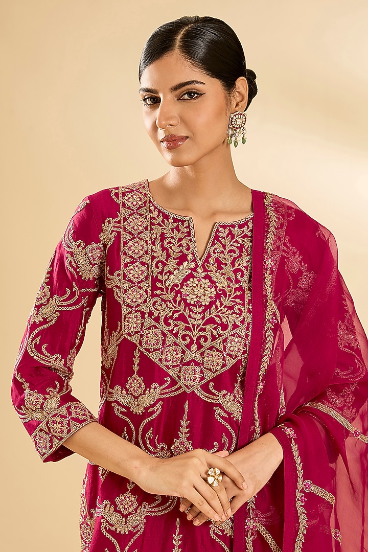 Maroon Spun Silk Gota Work Wedding Sharara Set by SURBHI SHAH at Pernia's Pop Up Shop