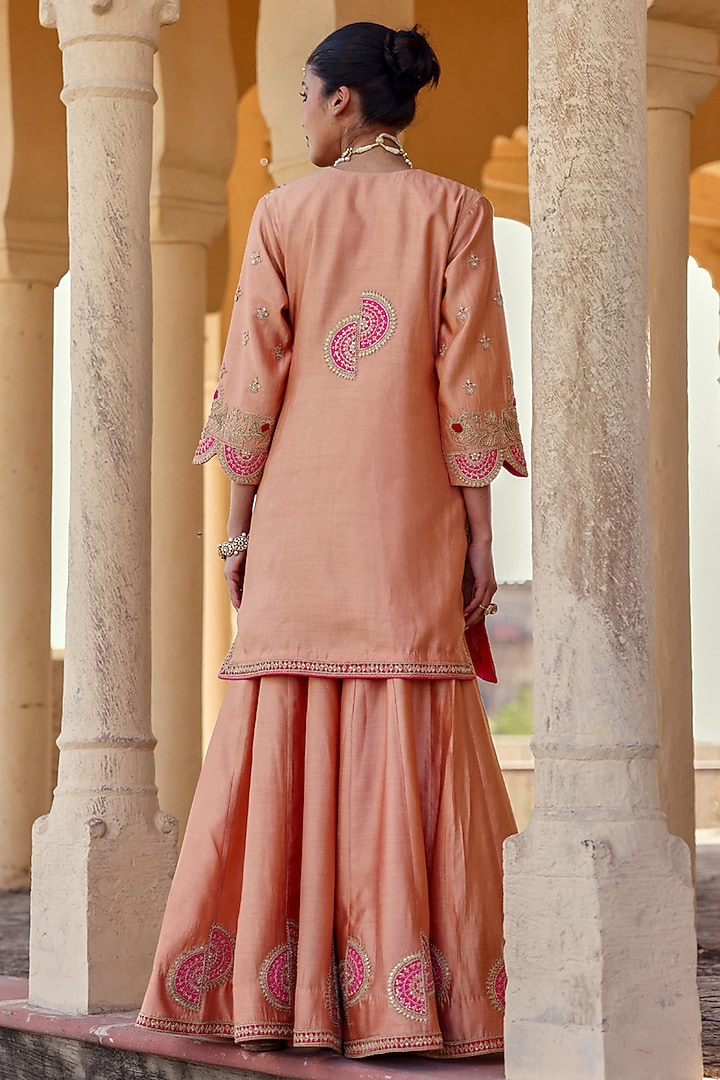 Old Rose Spun Silk Gota Work Kurta Set by Surbhi Shah at Pernia's Pop Up Shop