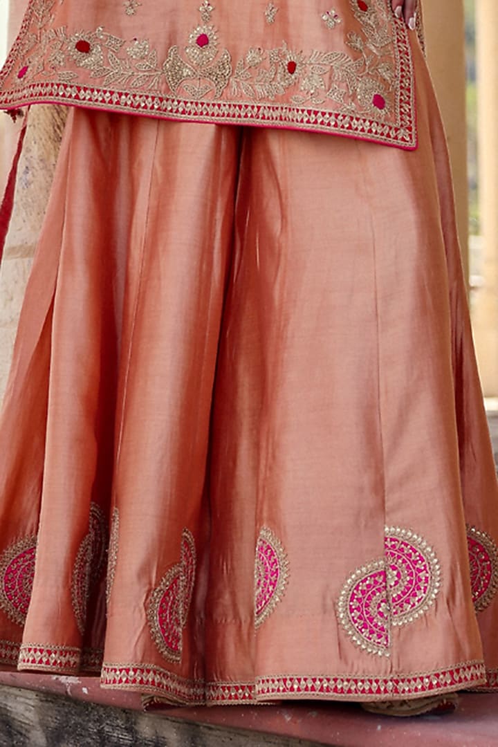 Old Rose Spun Silk Gota Work Kurta Set by Surbhi Shah at Pernia's Pop Up Shop