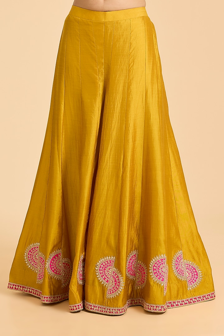 Mustard Spun Silk Patch Work Bridal Sharara Set by Surbhi Shah at Pernia's Pop Up Shop