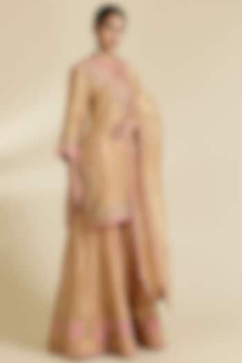 Golden Tissue Marori & Zardosi Work Bridal Sharara Set by SURBHI SHAH at Pernia's Pop Up Shop
