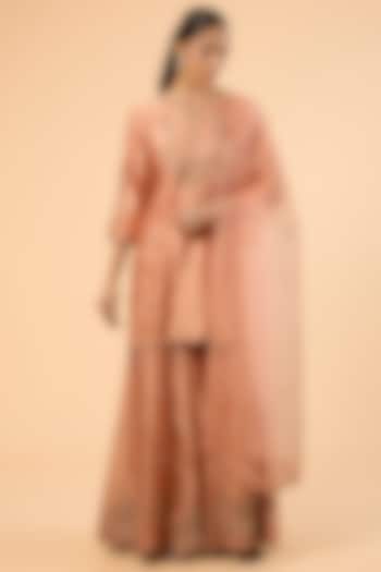 Old Rose Spun Silk Zardosi Embroidered Bridal Sharara Set by SURBHI SHAH at Pernia's Pop Up Shop