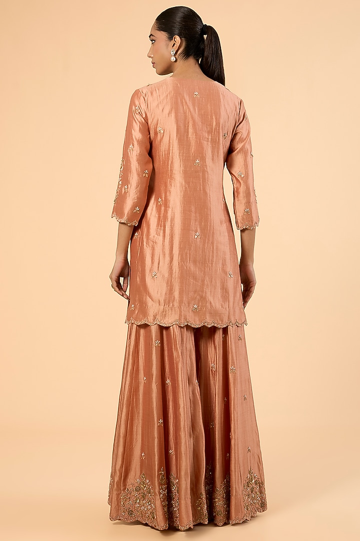 Old Rose Spun Silk Zardosi Embroidered Bridal Sharara Set by SURBHI SHAH at Pernia's Pop Up Shop