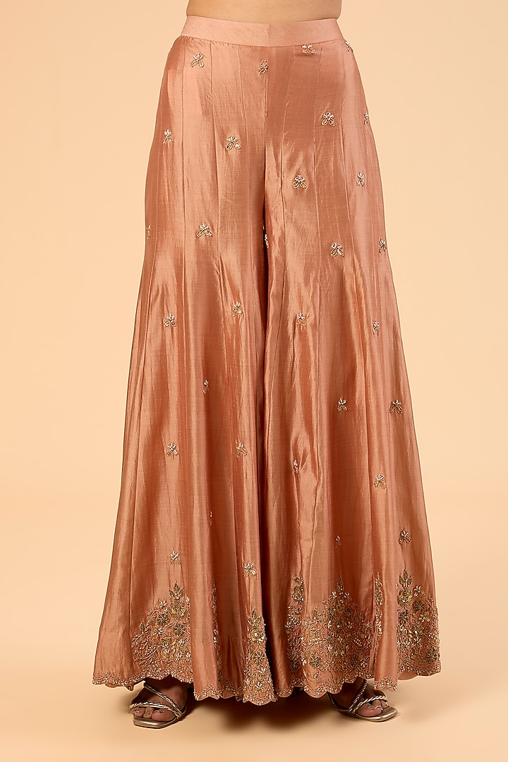 Old Rose Spun Silk Zardosi Embroidered Bridal Sharara Set by SURBHI SHAH at Pernia's Pop Up Shop