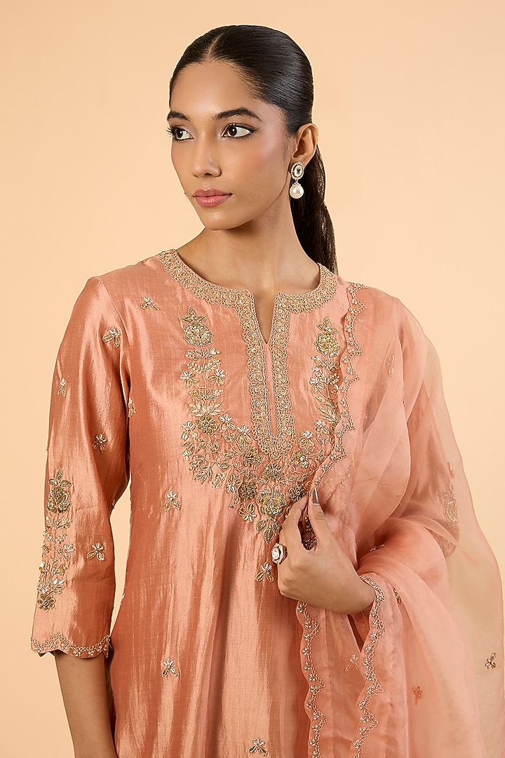 Old Rose Spun Silk Zardosi Embroidered Bridal Sharara Set by SURBHI SHAH at Pernia's Pop Up Shop