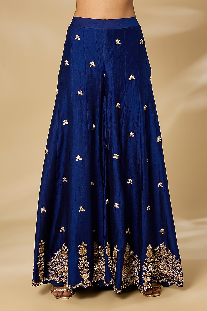 Navy Blue Spun Silk Embroidered Bridal Sharara Set by SURBHI SHAH at Pernia's Pop Up Shop