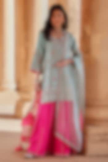 Hot Pink Spun Silk Gota Work Bridal Sharara Set by Surbhi Shah at Pernia's Pop Up Shop