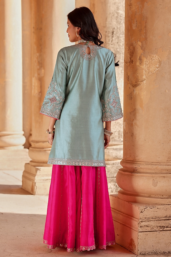 Hot Pink Spun Silk Gota Work Bridal Sharara Set by Surbhi Shah at Pernia's Pop Up Shop