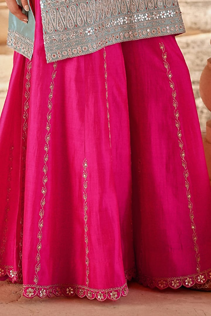 Hot Pink Spun Silk Gota Work Bridal Sharara Set by Surbhi Shah at Pernia's Pop Up Shop