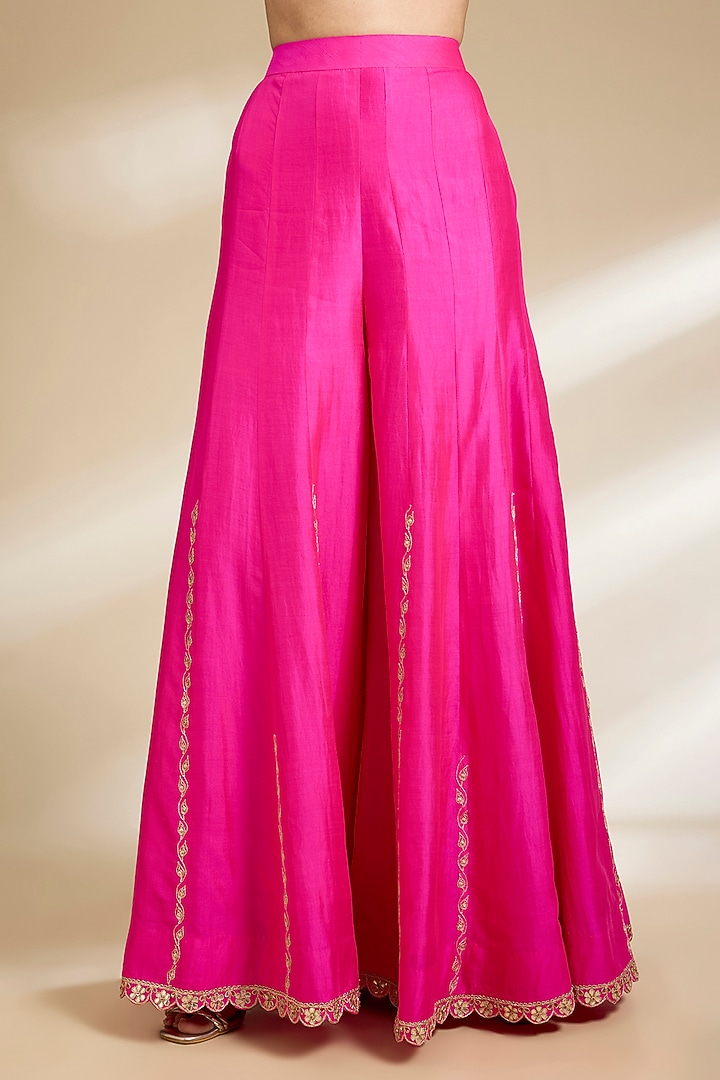 Strawberry Red Spun Silk Gota Embroidered Kurta Set by SURBHI SHAH at Pernia's Pop Up Shop
