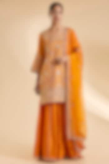 Mango Yellow Spun Silk Gota & Marori Work Kurta Set by SURBHI SHAH at Pernia's Pop Up Shop