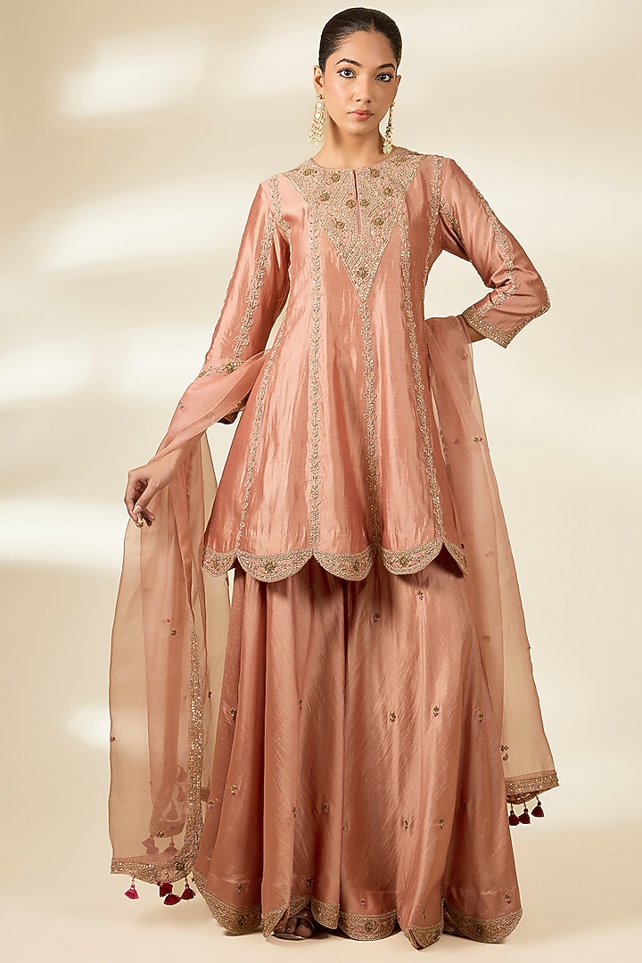 Old Rose Organza Bridal Sharara Set by Surbhi Shah at Pernia's Pop Up Shop