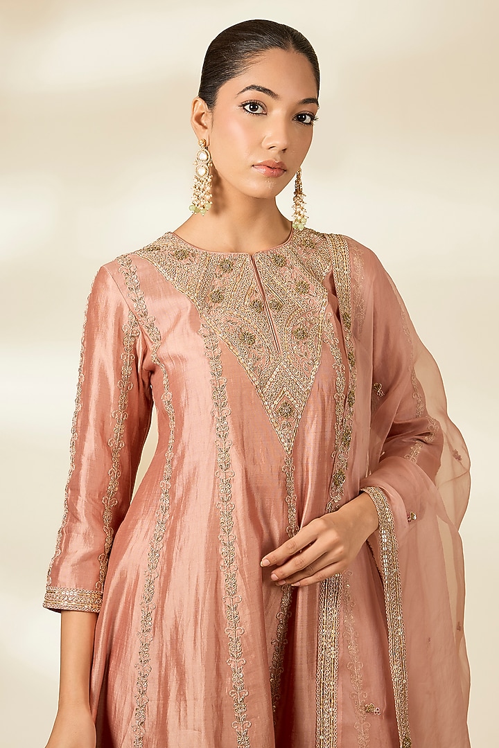 Old Rose Organza Bridal Sharara Set by Surbhi Shah at Pernia's Pop Up Shop