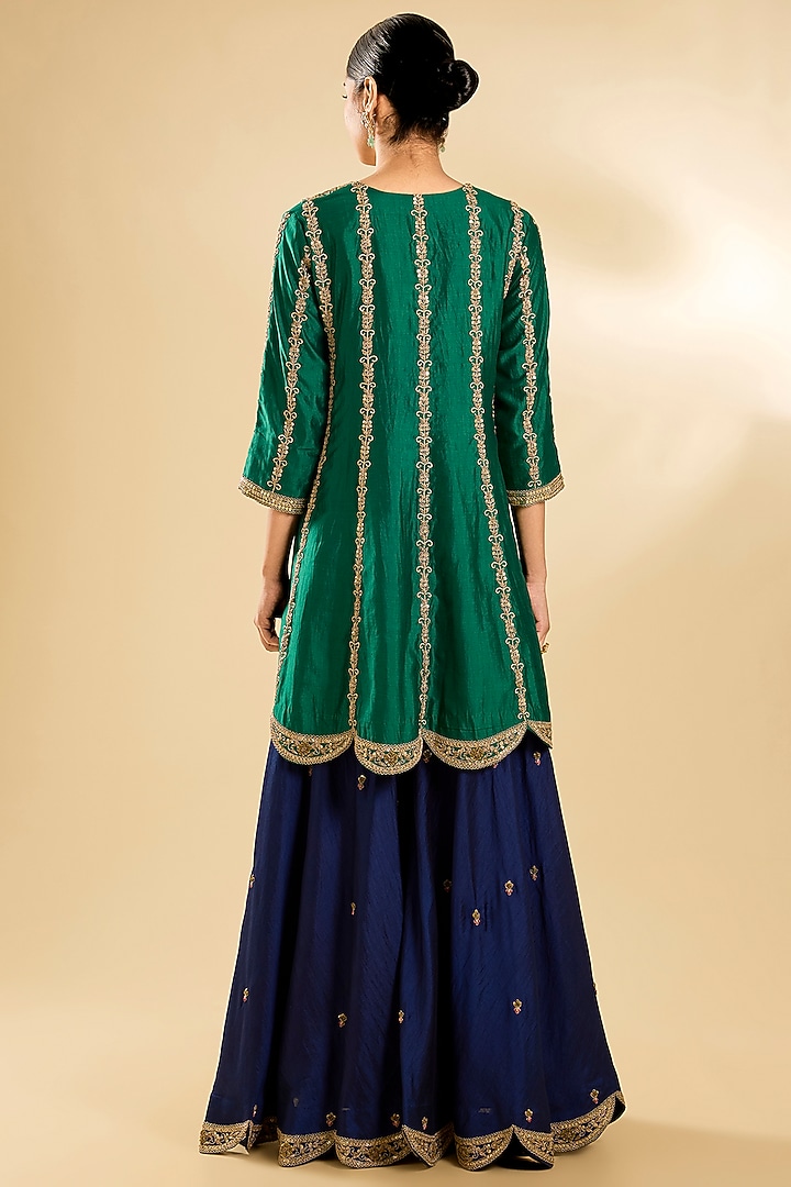Navy Blue Spun Silk Zardosi Work Bridal Sharara Set by SURBHI SHAH at Pernia's Pop Up Shop