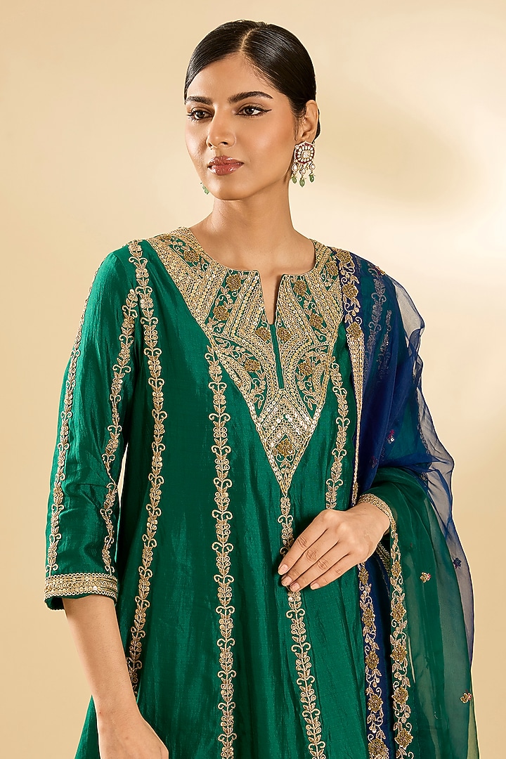 Navy Blue Spun Silk Zardosi Work Bridal Sharara Set by SURBHI SHAH at Pernia's Pop Up Shop
