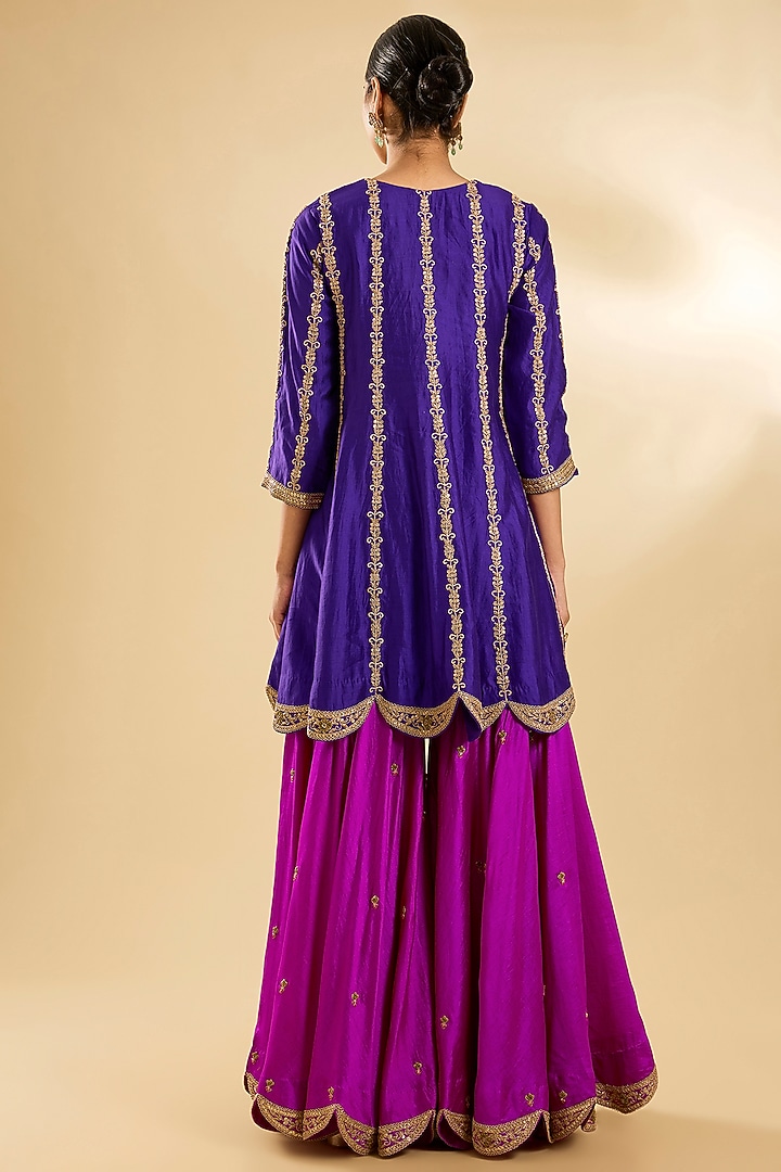 Magenta Spun Silk Zardosi Work Bridal Sharara Set by SURBHI SHAH at Pernia's Pop Up Shop