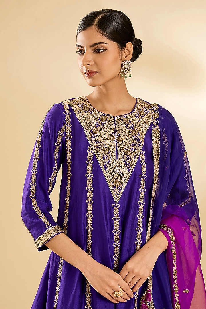 Magenta Spun Silk Zardosi Work Bridal Sharara Set by SURBHI SHAH at Pernia's Pop Up Shop