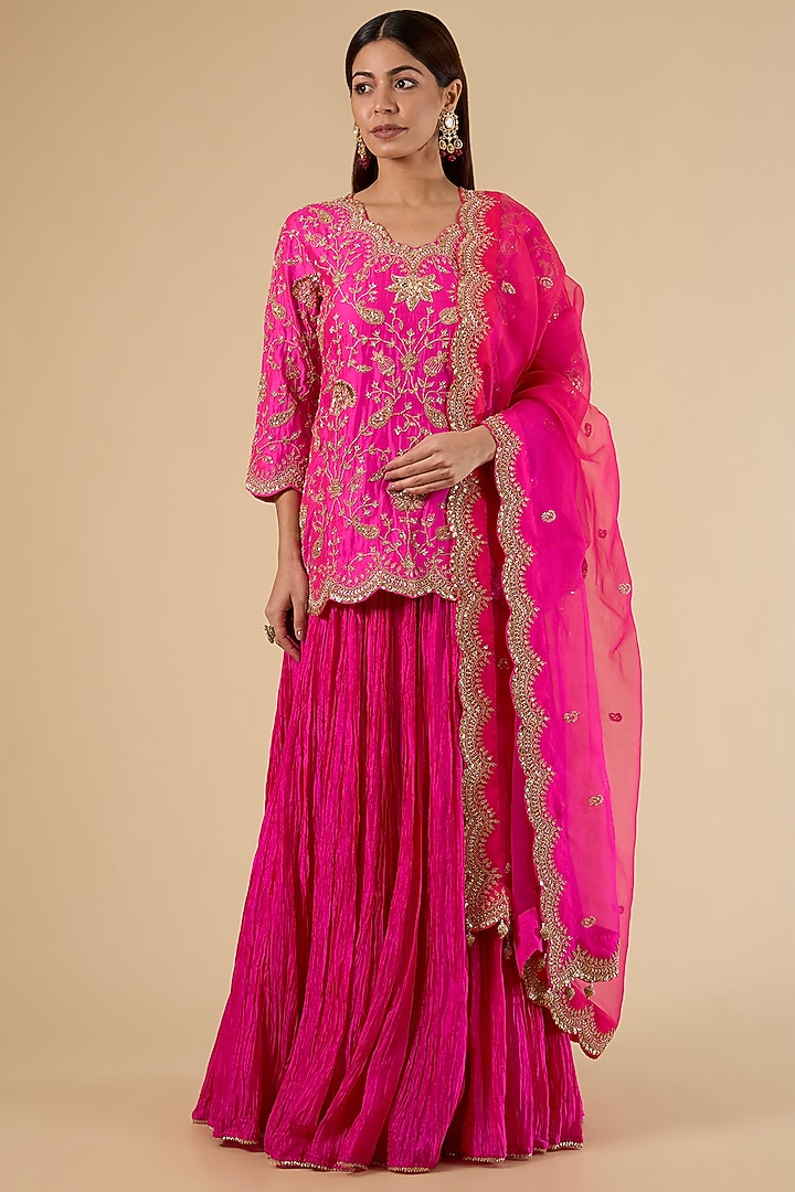 Hot Pink Crush Skirt Set by SURBHI SHAH at Pernia's Pop Up Shop