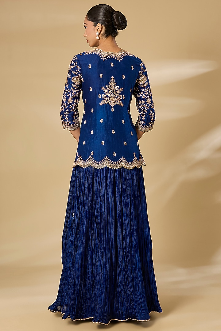 Navy Blue Kora Silk Skirt Set by SURBHI SHAH at Pernia's Pop Up Shop