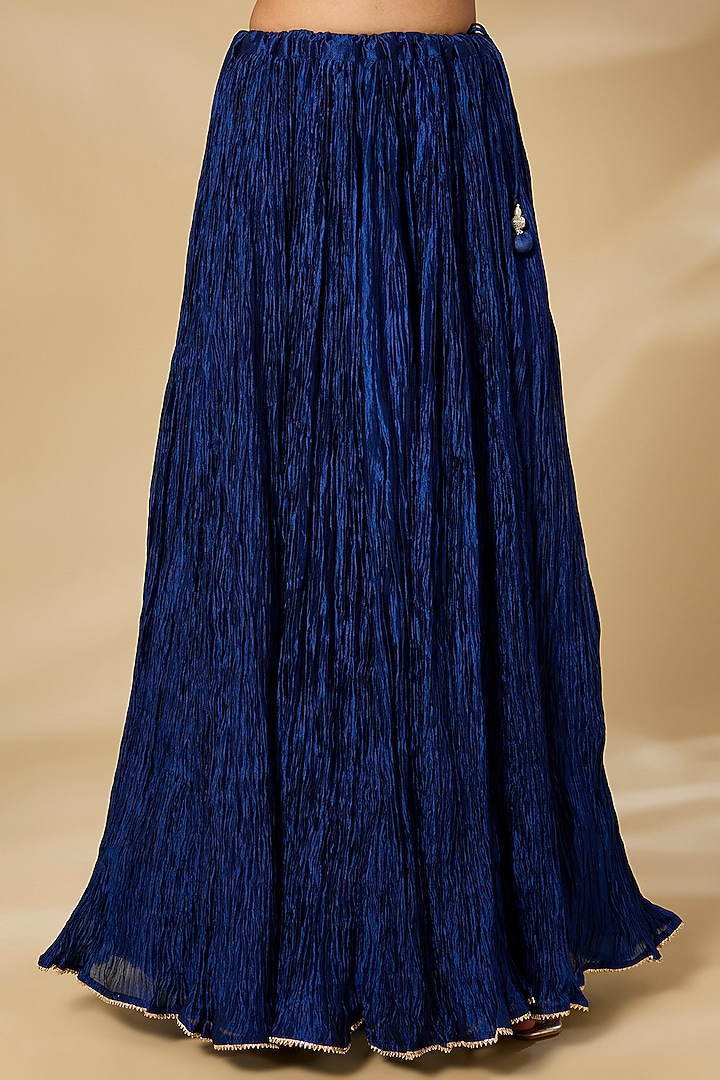 Navy Blue Kora Silk Skirt Set by SURBHI SHAH at Pernia's Pop Up Shop
