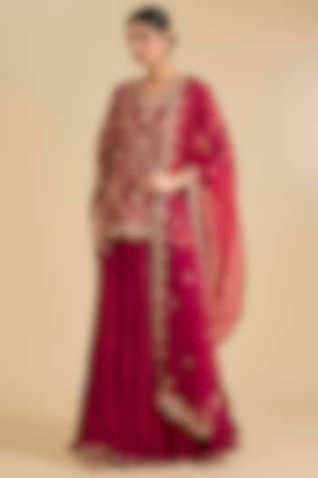Maroon Spun Silk & Kora Silk Skirt Set by Surbhi Shah at Pernia's Pop Up Shop