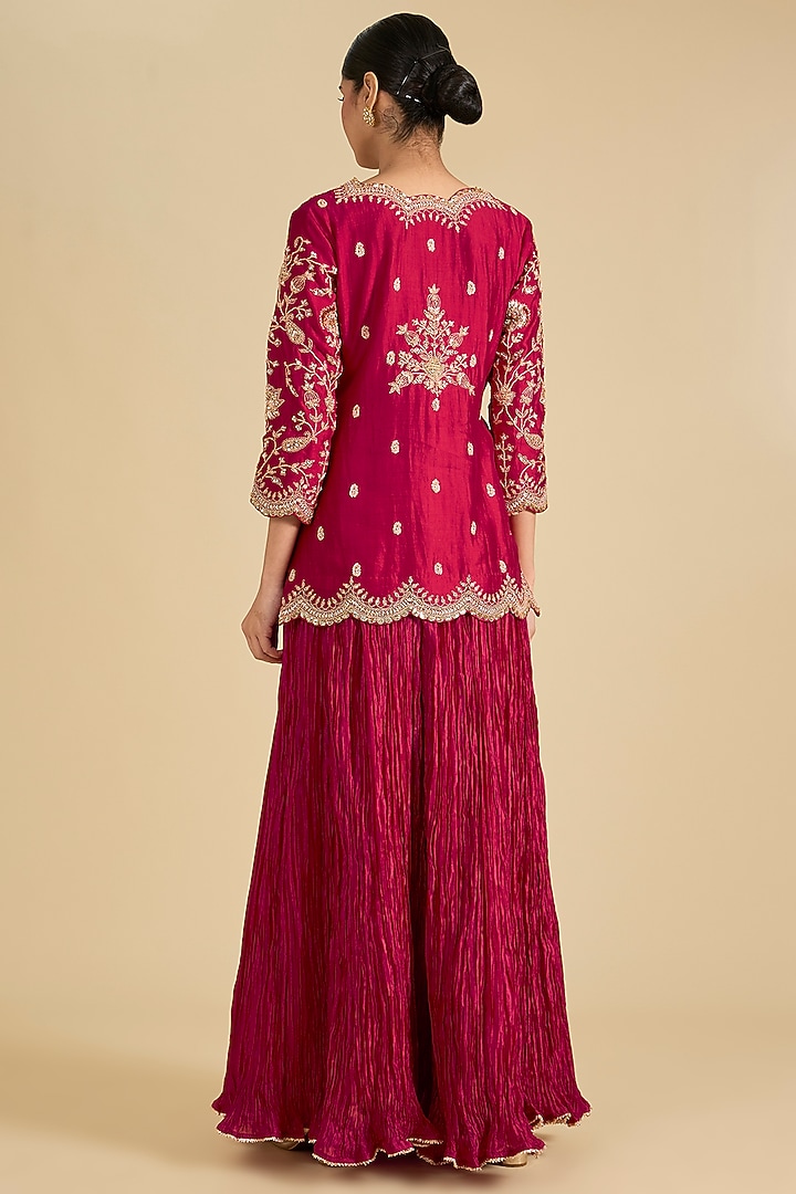 Maroon Spun Silk & Kora Silk Skirt Set by Surbhi Shah at Pernia's Pop Up Shop