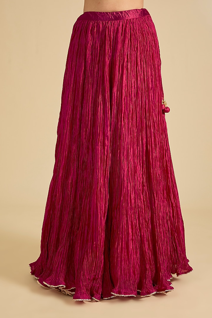 Maroon Spun Silk & Kora Silk Skirt Set by Surbhi Shah at Pernia's Pop Up Shop
