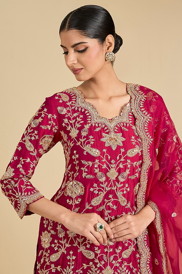 Maroon Spun Silk & Kora Silk Skirt Set by Surbhi Shah at Pernia's Pop Up Shop