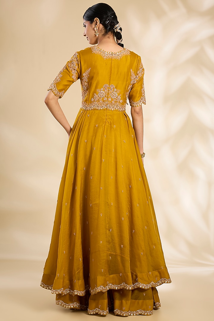 Mustard Organza Bridal Sharara Set by SURBHI SHAH at Pernia's Pop Up Shop