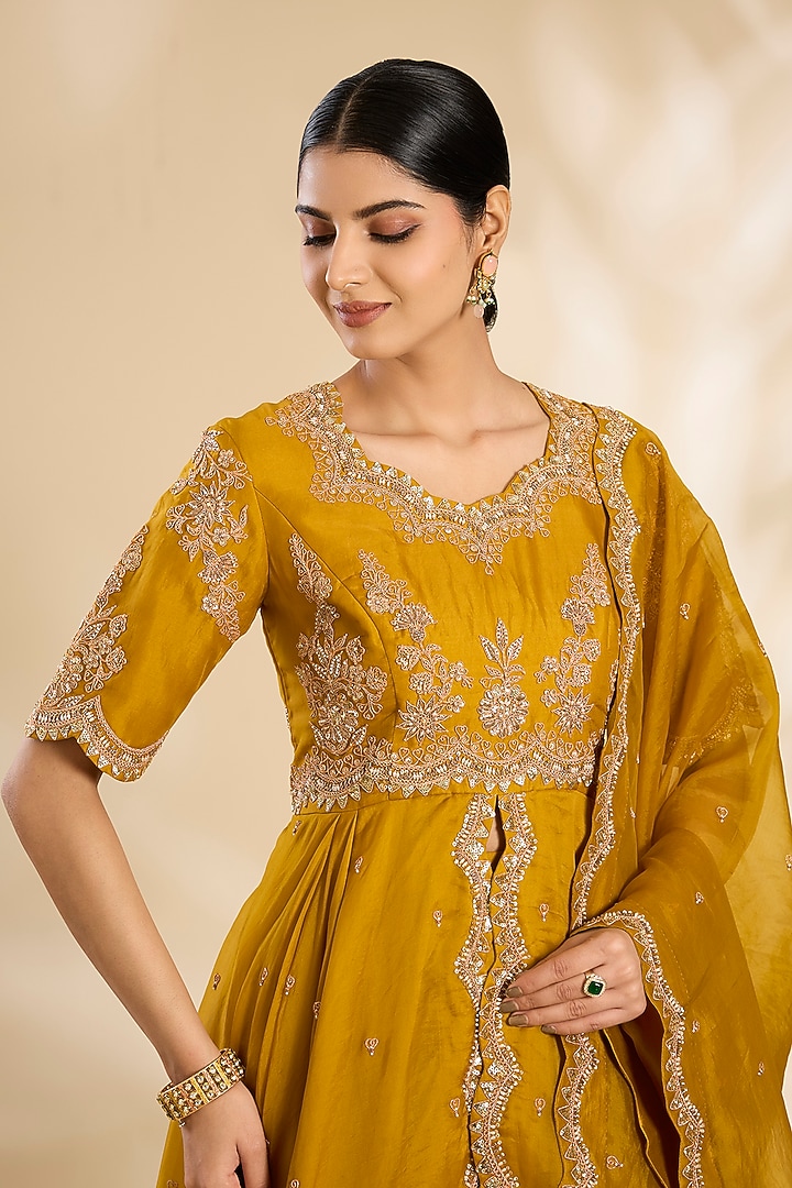 Mustard Organza Bridal Sharara Set by SURBHI SHAH at Pernia's Pop Up Shop