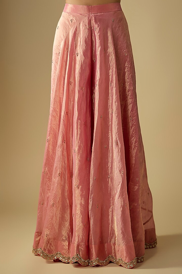 Pink Tissue Sequins Embroidered High-Low Kurta Set by SURBHI SHAH at Pernia's Pop Up Shop