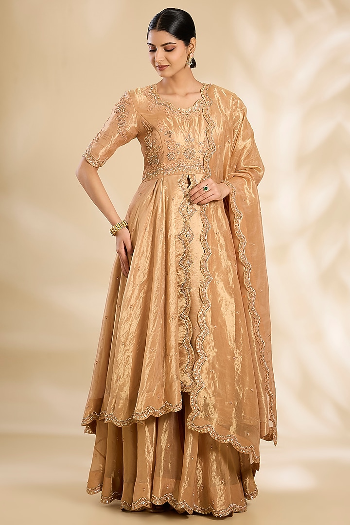 Golden Tissue Bridal Sharara Set by SURBHI SHAH at Pernia's Pop Up Shop