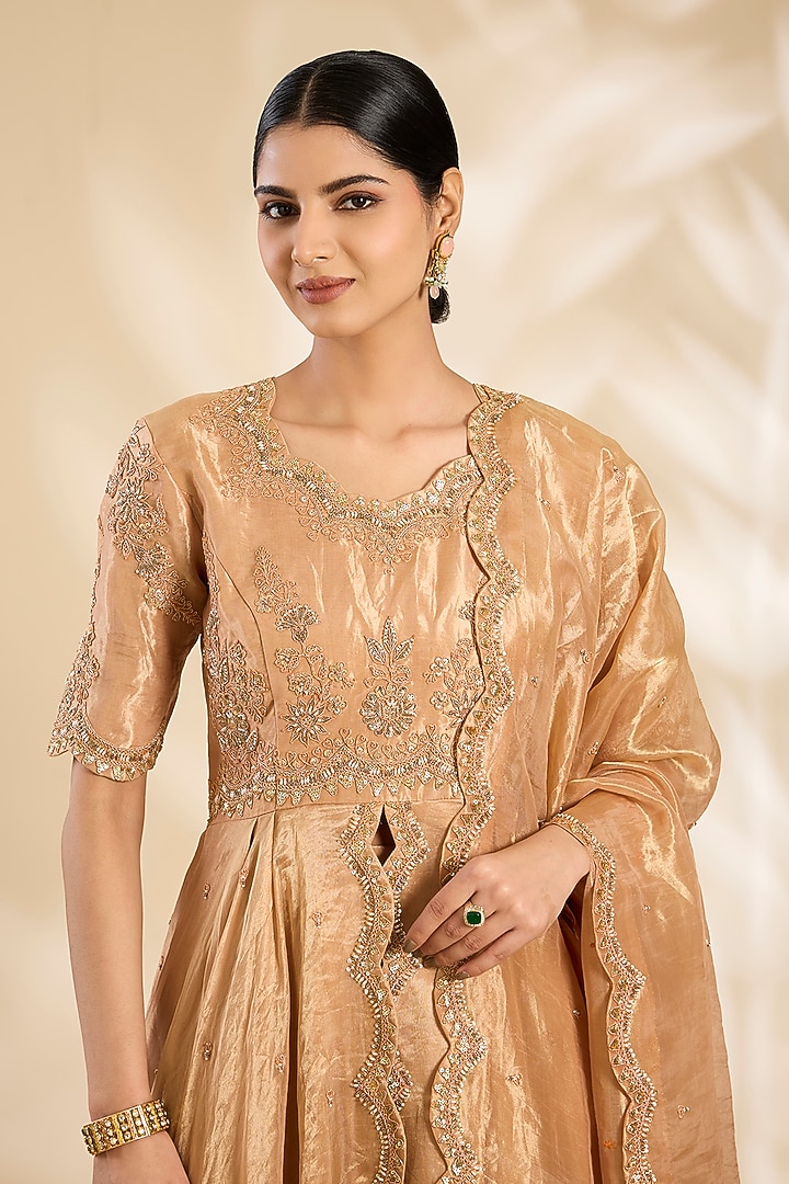 Golden Tissue Bridal Sharara Set by SURBHI SHAH at Pernia's Pop Up Shop