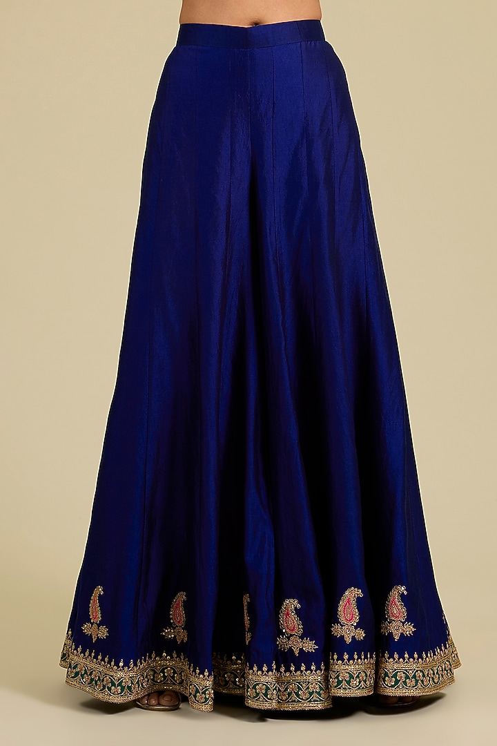 Deep Blue Spun Silk Marori Work Bridal Sharara Set by SURBHI SHAH at Pernia's Pop Up Shop