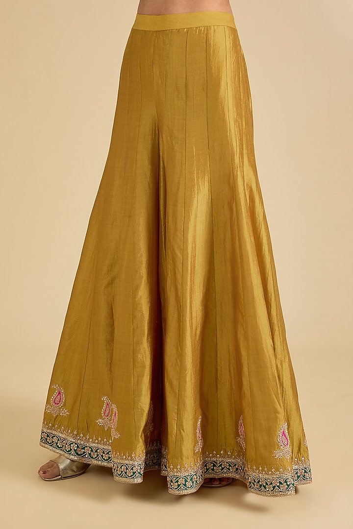 Mustard Yellow Spun Silk Marori Work Bridal Sharara Set by Surbhi Shah at Pernia's Pop Up Shop