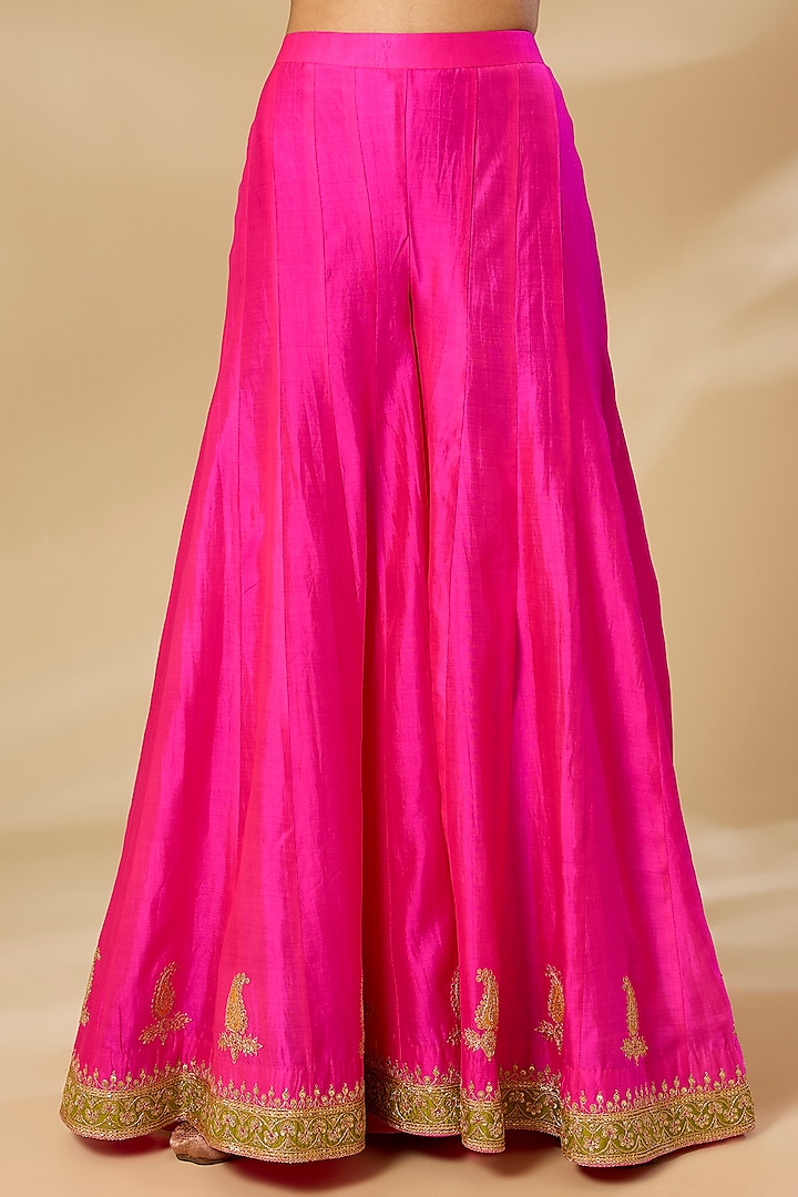 Hot Pink Spun Silk Embroidered Bridal Sharara Set by SURBHI SHAH at Pernia's Pop Up Shop
