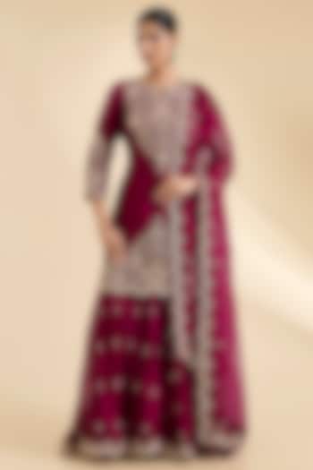 Maroon Spun Silk Sequins Work Bridal Sharara Set by SURBHI SHAH at Pernia's Pop Up Shop