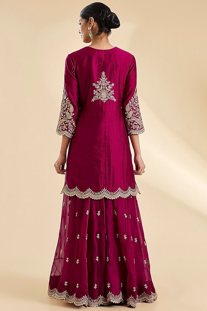 Maroon Spun Silk Sequins Work Bridal Sharara Set by SURBHI SHAH at Pernia's Pop Up Shop