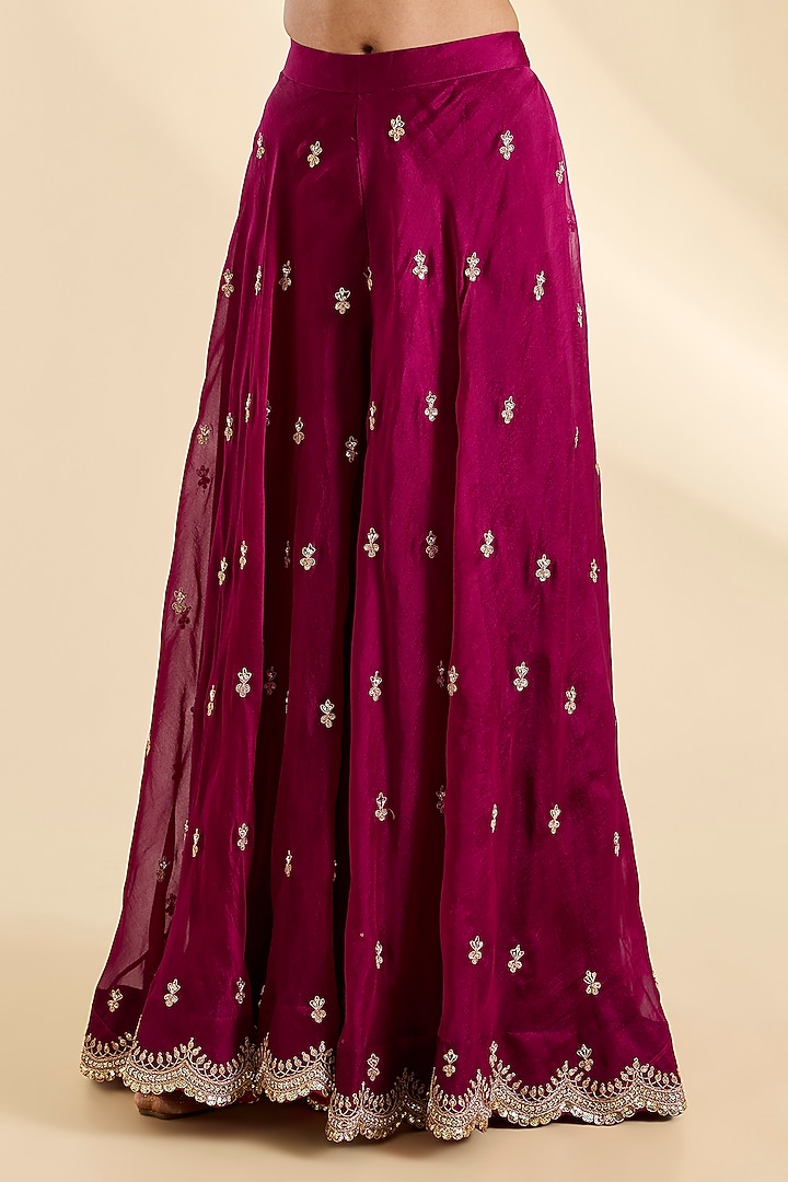 Maroon Spun Silk Sequins Work Bridal Sharara Set by SURBHI SHAH at Pernia's Pop Up Shop