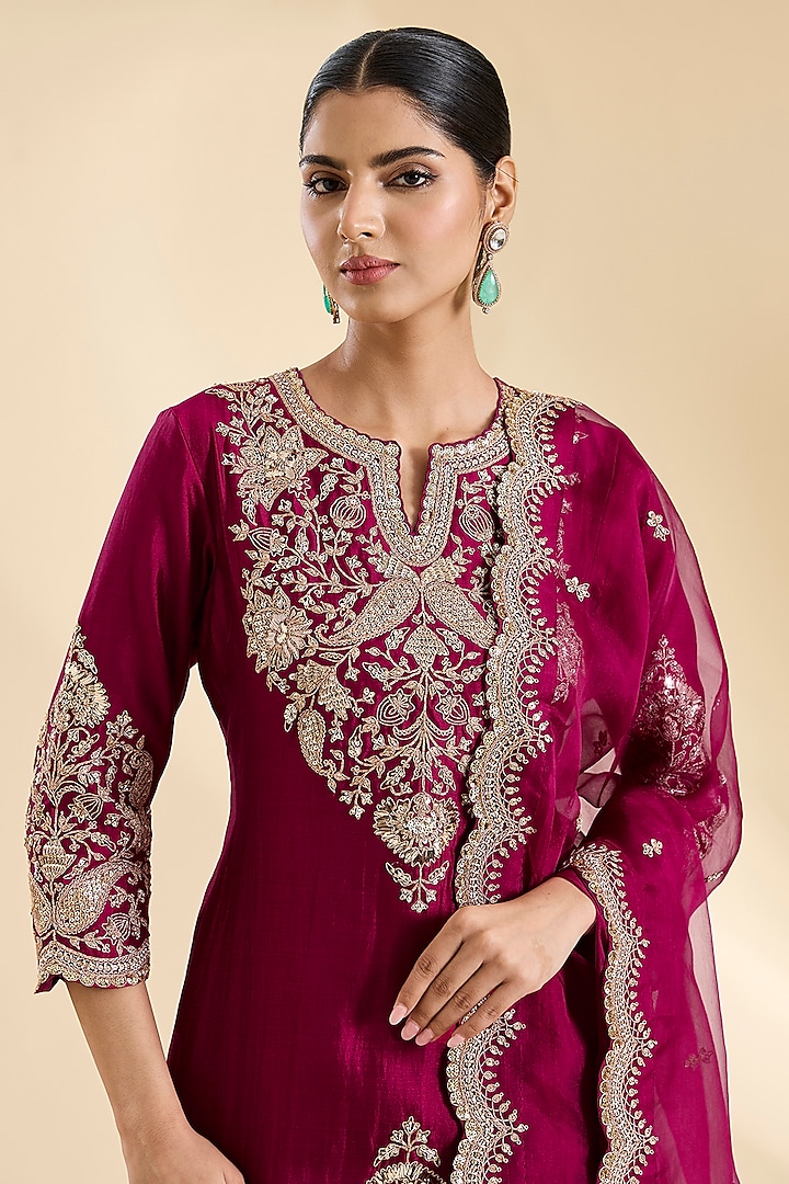 Maroon Spun Silk Sequins Work Bridal Sharara Set by SURBHI SHAH at Pernia's Pop Up Shop
