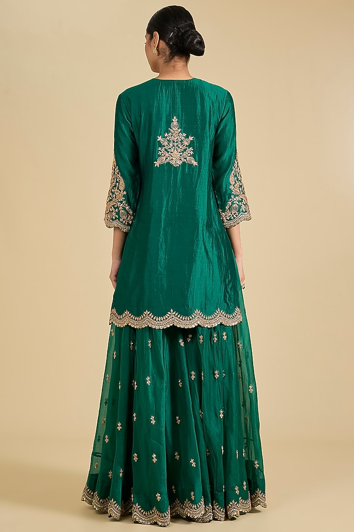 Emerald Green Spun Silk & Organza Sequins Work Bridal Sharara Set by Surbhi Shah at Pernia's Pop Up Shop