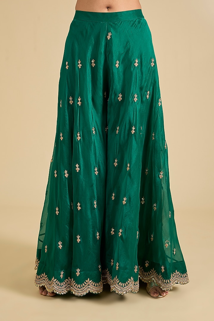 Emerald Green Spun Silk & Organza Sequins Work Bridal Sharara Set by Surbhi Shah at Pernia's Pop Up Shop